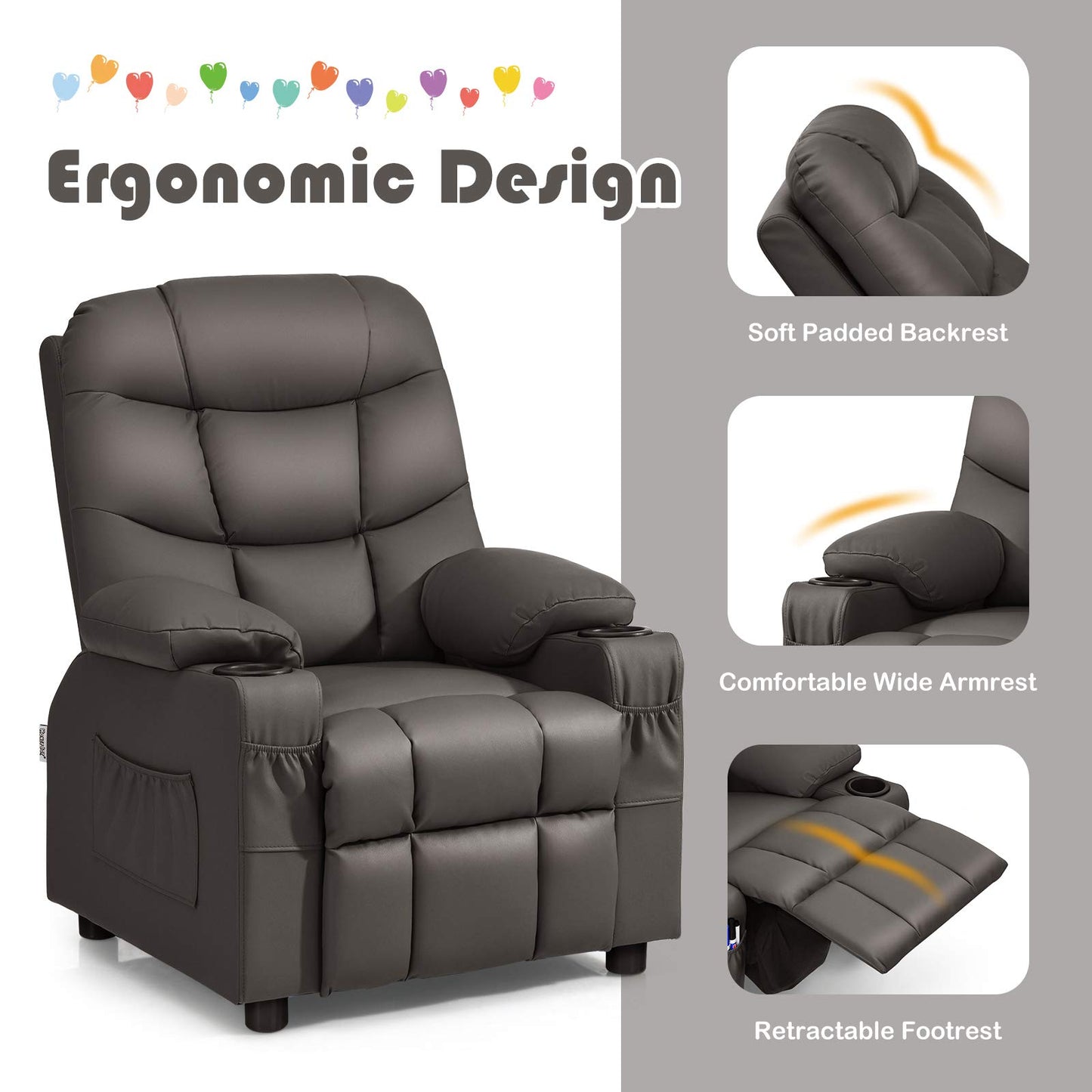 PU Leather Upholstered Children Armchair Sofa with Footrest