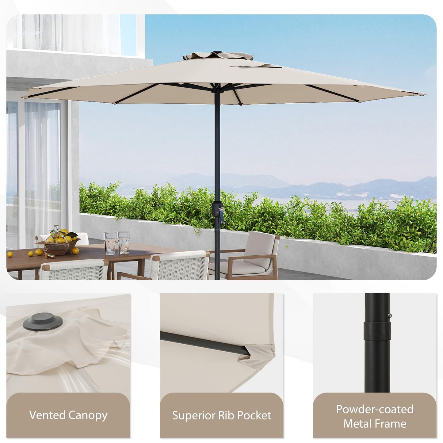 3.5M Water-resistant Patio Umbrella with Crank Handle