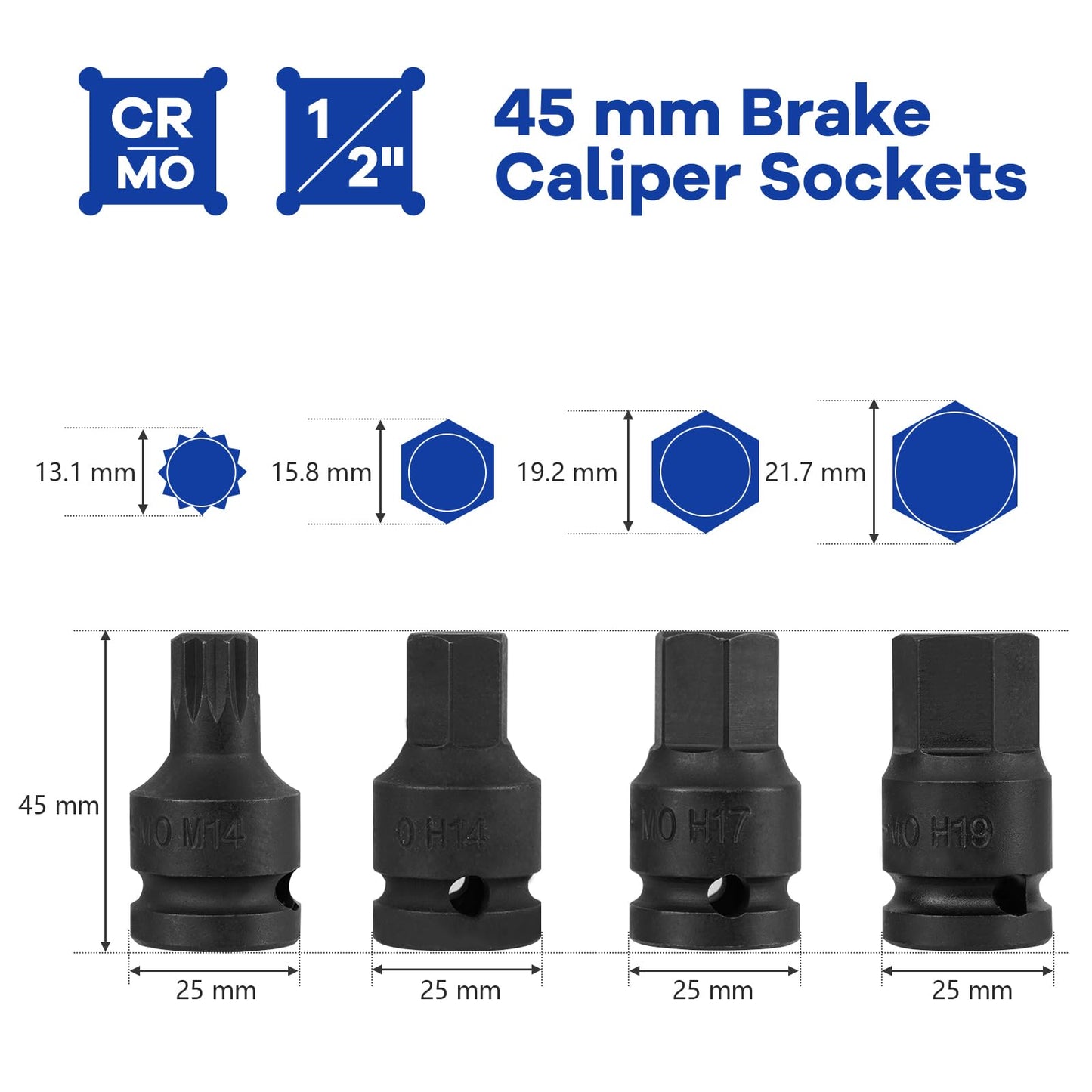 16pcs Impact Brake Caliper Socket Set with Engines and Hubs of Most Car Brands