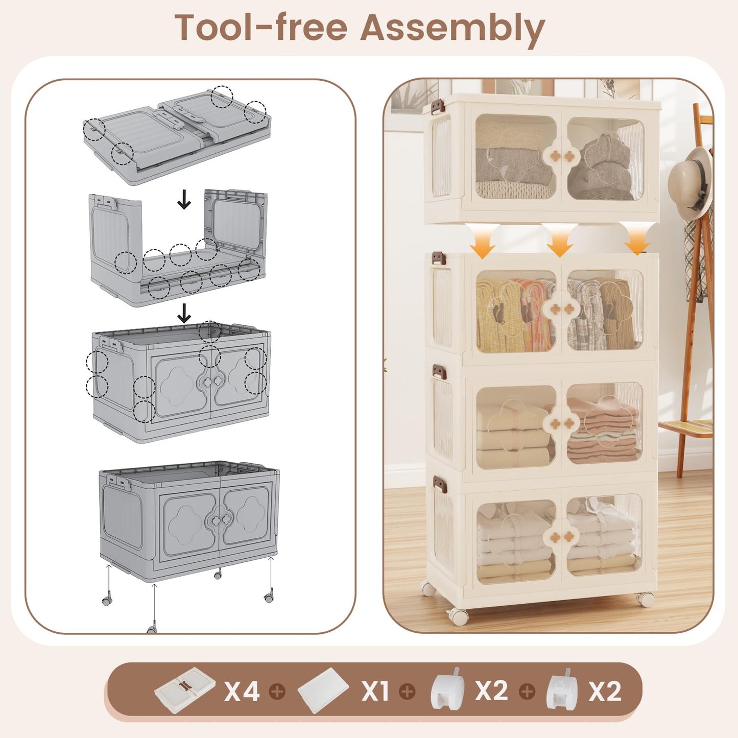 Stackable Storage Containers with Wheels and Lit