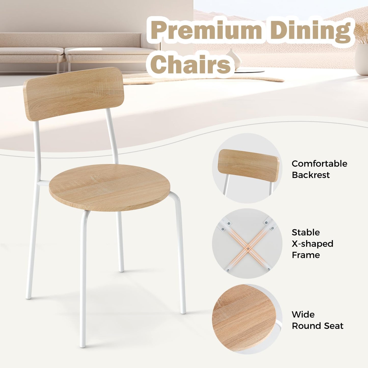 3 Piece Breakfast Kitchen Table and Chairs with Metal Legs & Adjustable Foot Pads