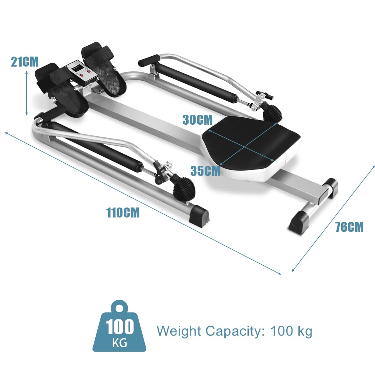 Hydraulic Rowing Machine with LCD Monitor for Home Gym