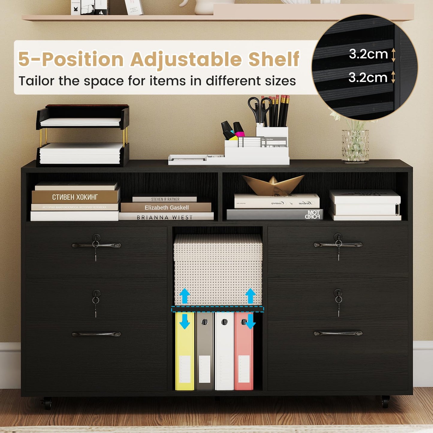 4 Drawers Mobile File Cabinet Storage Organiser Chest with Lock