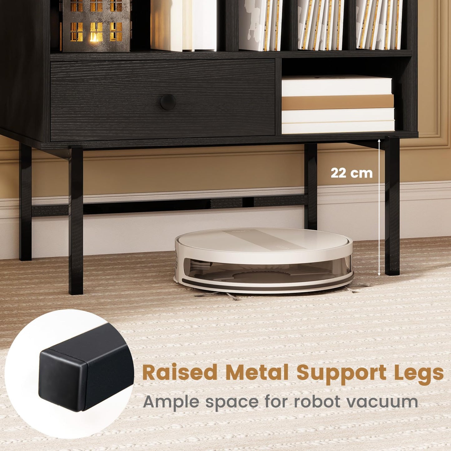 Large Record Player Stand with Open Compartments and Album Holders
