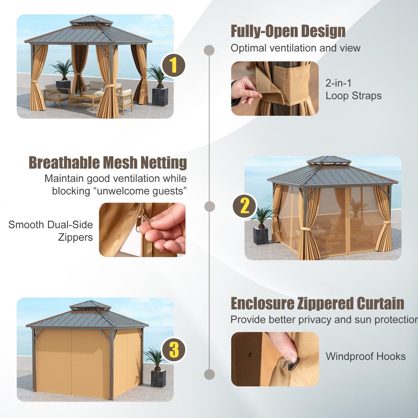 3 x 3m Hardtop Gazebo, Heavy-Duty Aluminum Frame Permanent