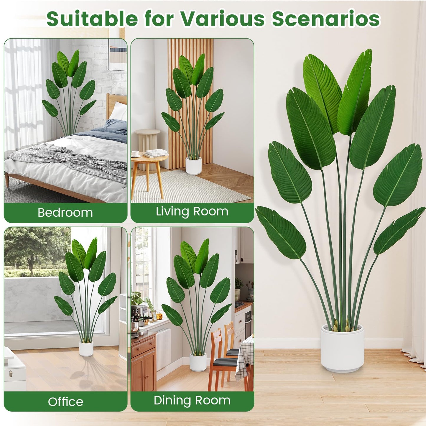 1.9 M Artificial Banana Leaf Tree with 8 Fabric Banana Leaves and Stable Cement-filled Pot