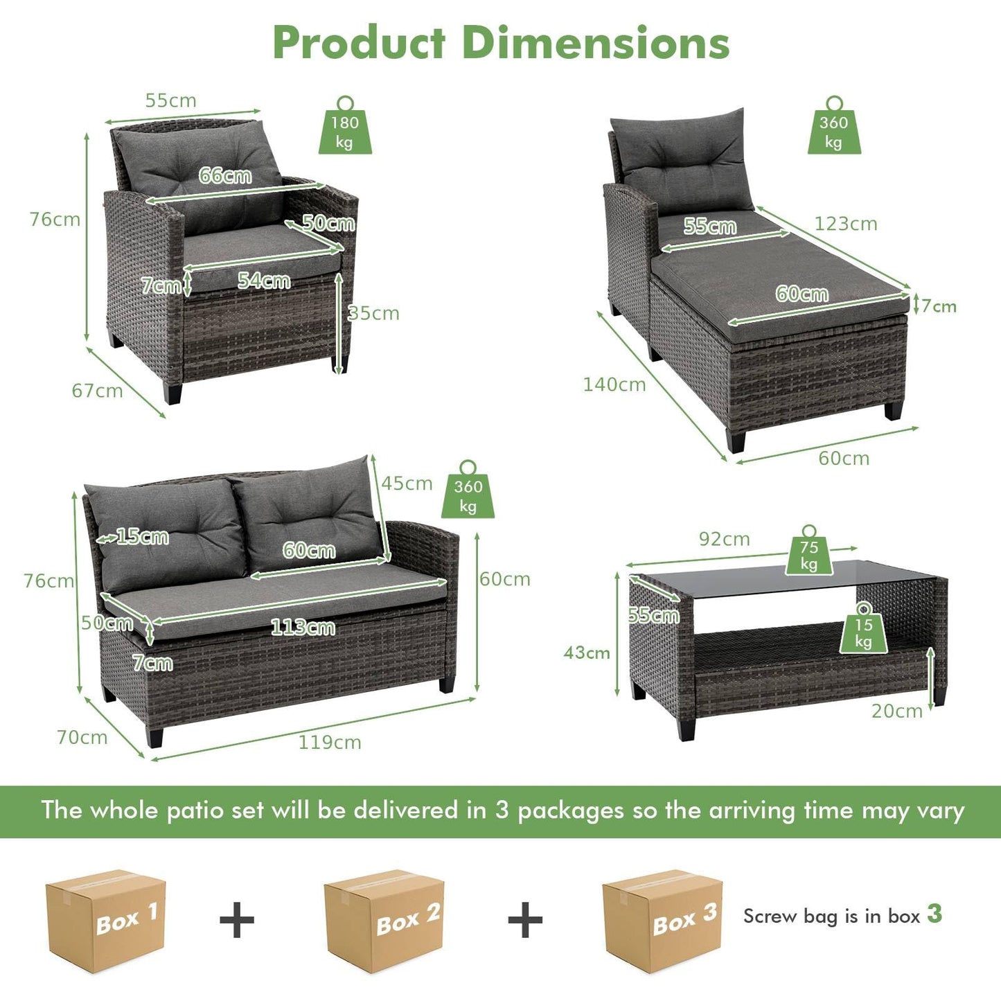 4-Piece All-Weather Outdoor Sectional L-shaped Sofa Set with Coffee Table