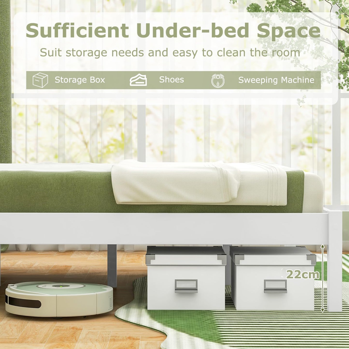4FT 6 Double Size Bed Frame with 145cm Headboard & 22cm Under bed Storage