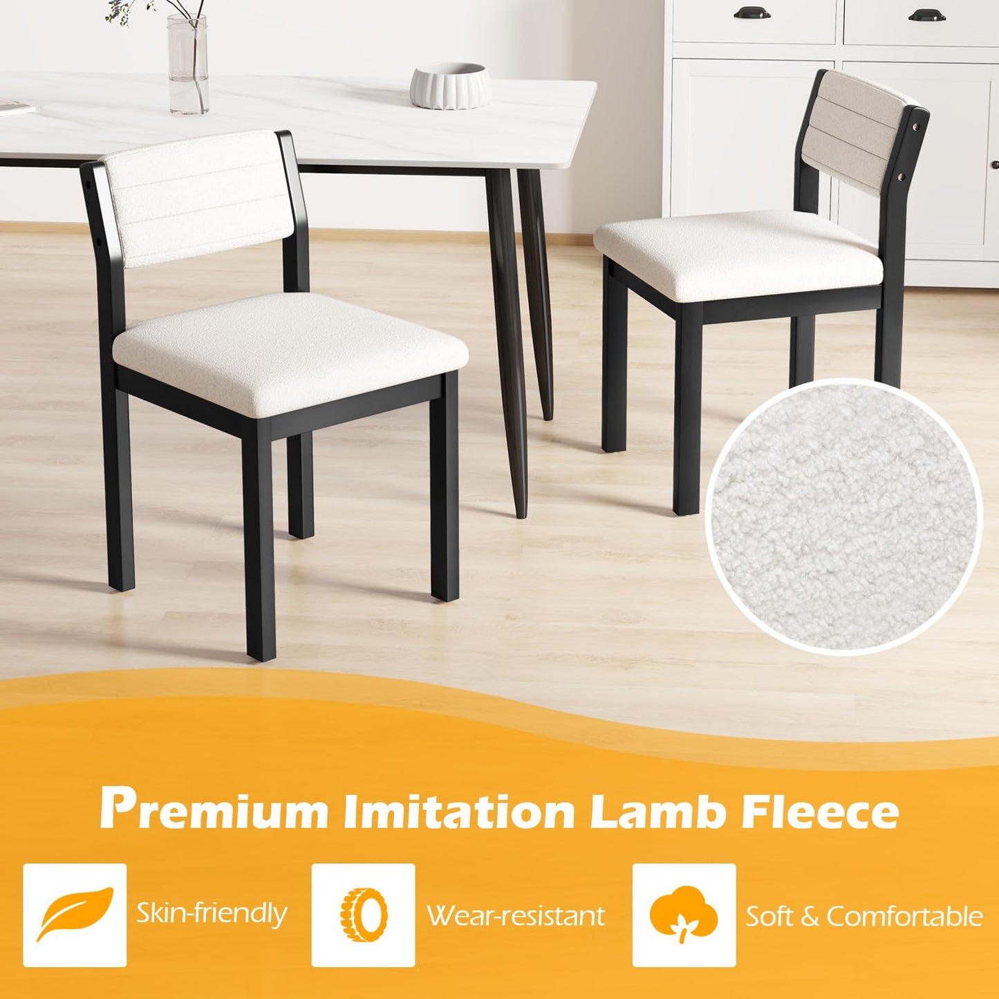 Imitation Lamb Fleece Home Chair with Upholstered Seat and Rubber Wood Legs