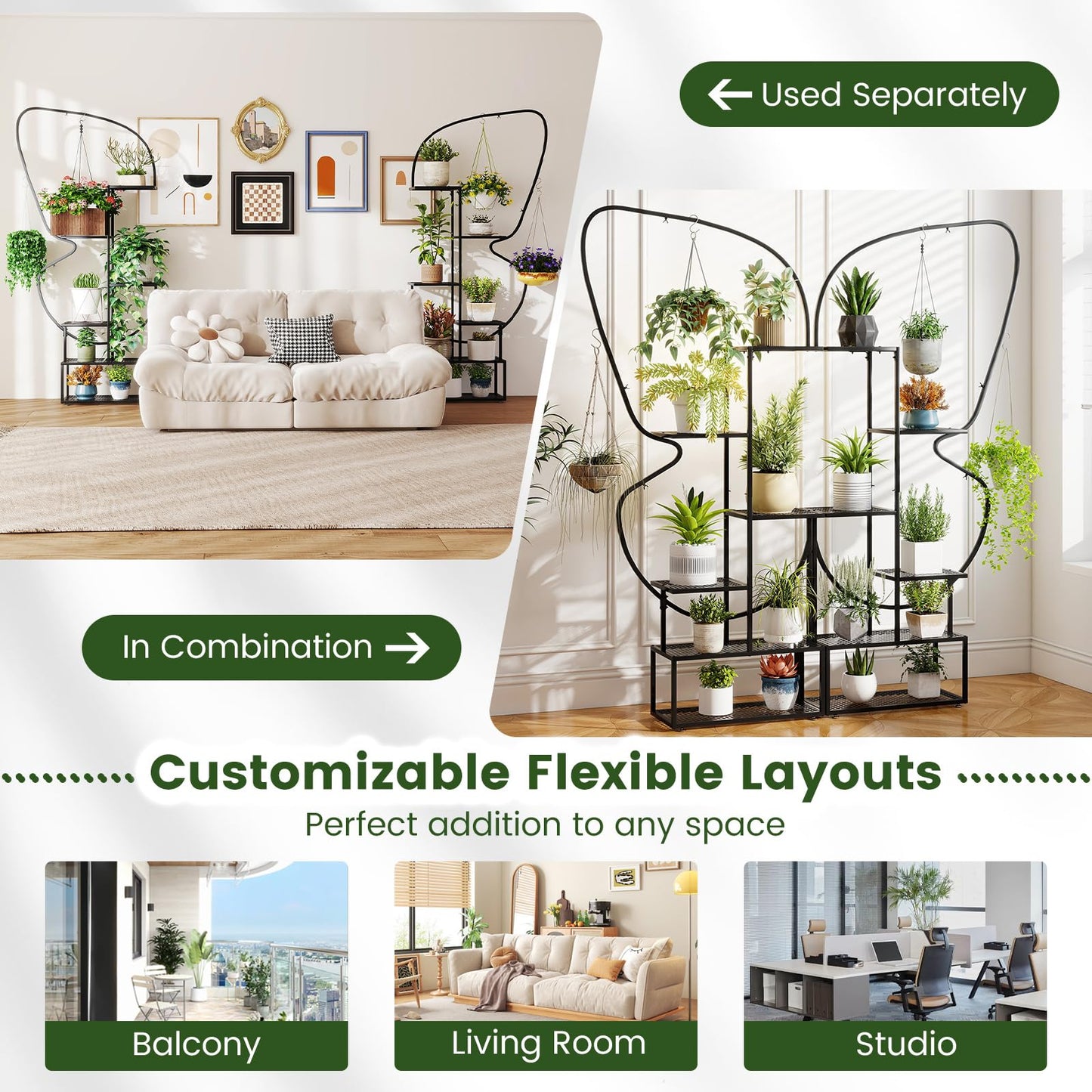 185 cm Tall Butterfly-Shaped 6-Tier Flowerpot Shelf