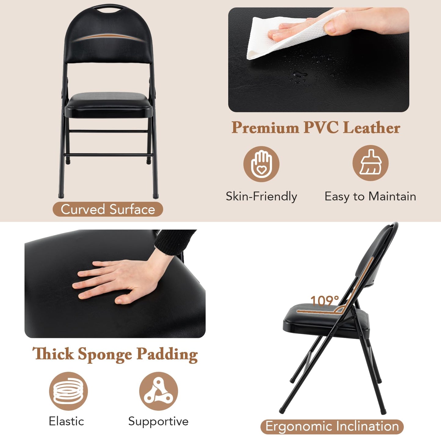 Set of 2 or 4 Folding Padded Party PVC Leather Stackable Chairs
