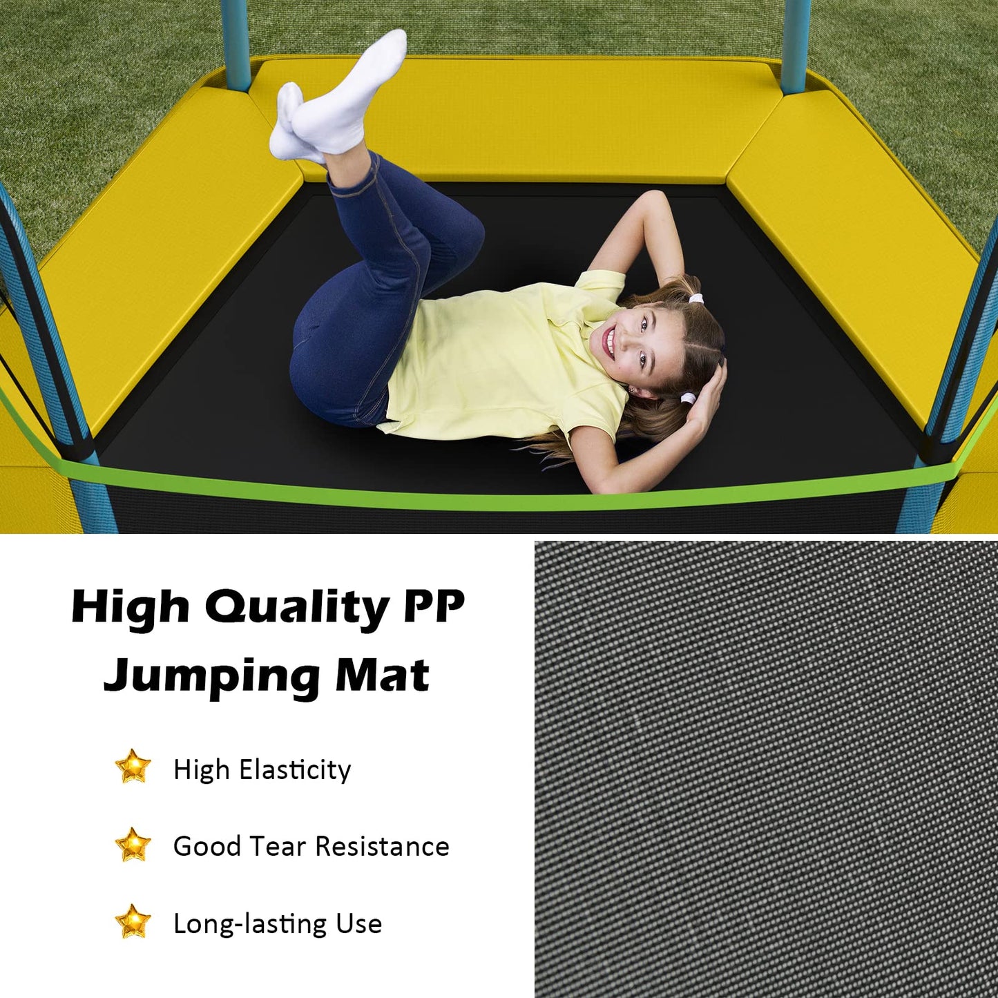 7ft Kids Trampoline Heavy Duty Hexagonal Trampolines with Safety Enclosure Net