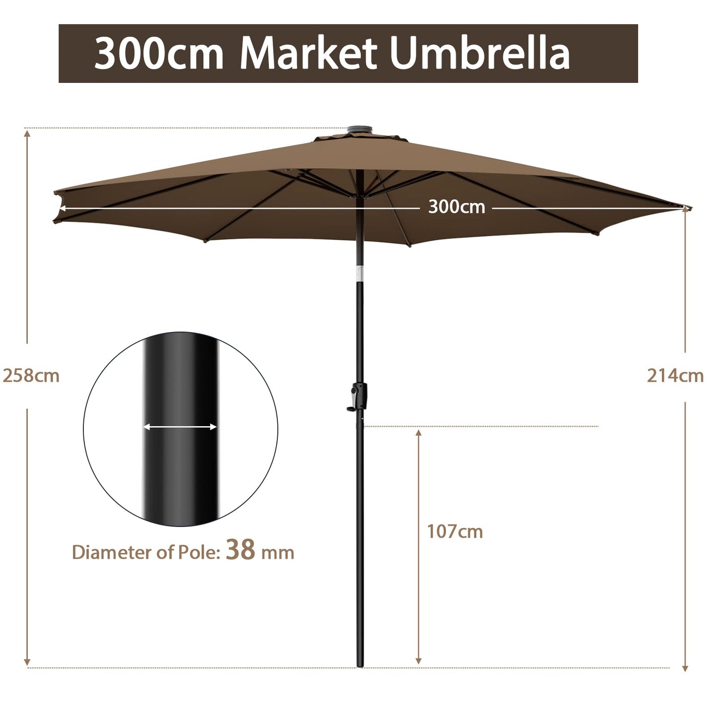 112 Solar Powered LED Lights Patio Umbrella with Tilt