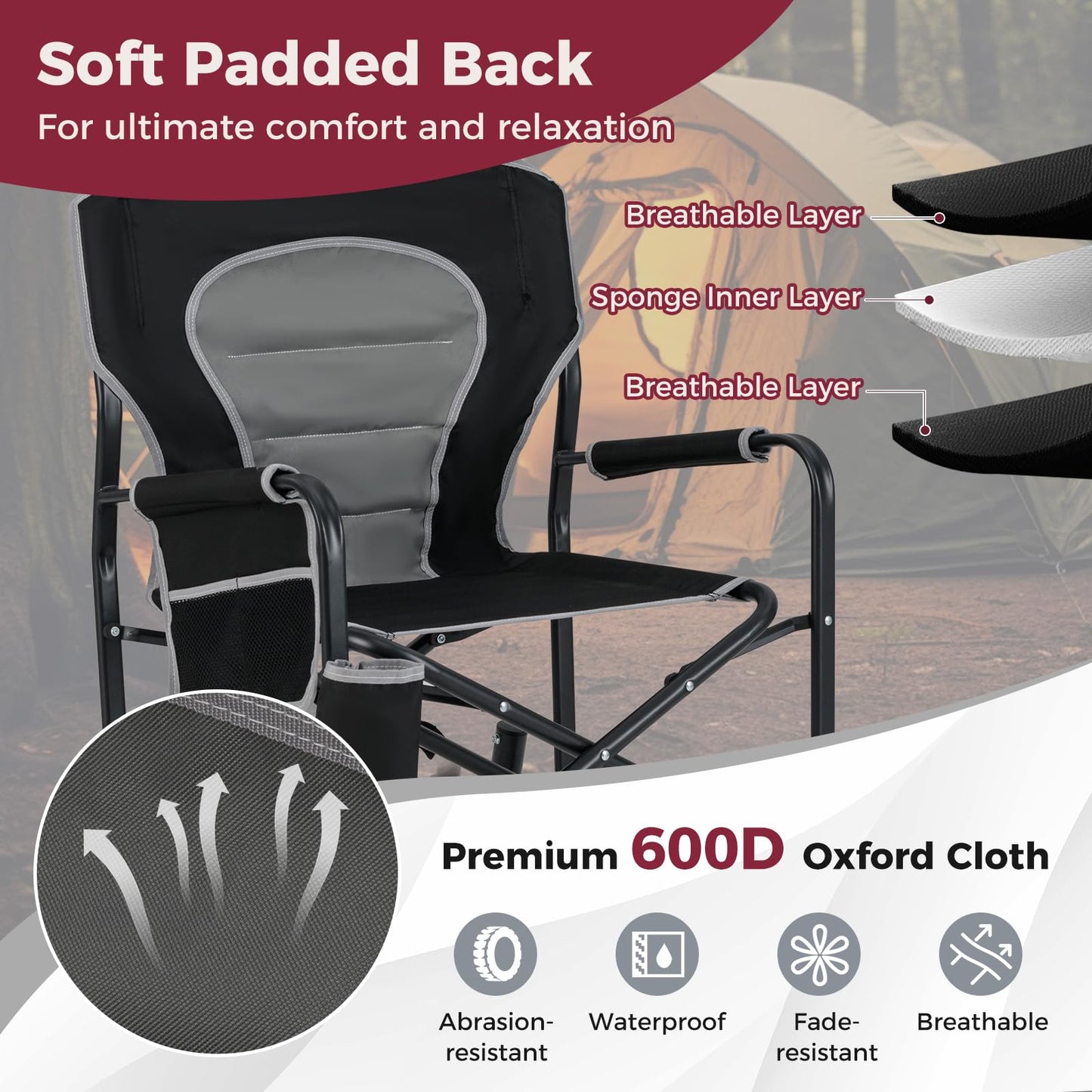 Outdoor Foldable Padded Rocker Camping Chair with Cup Holder