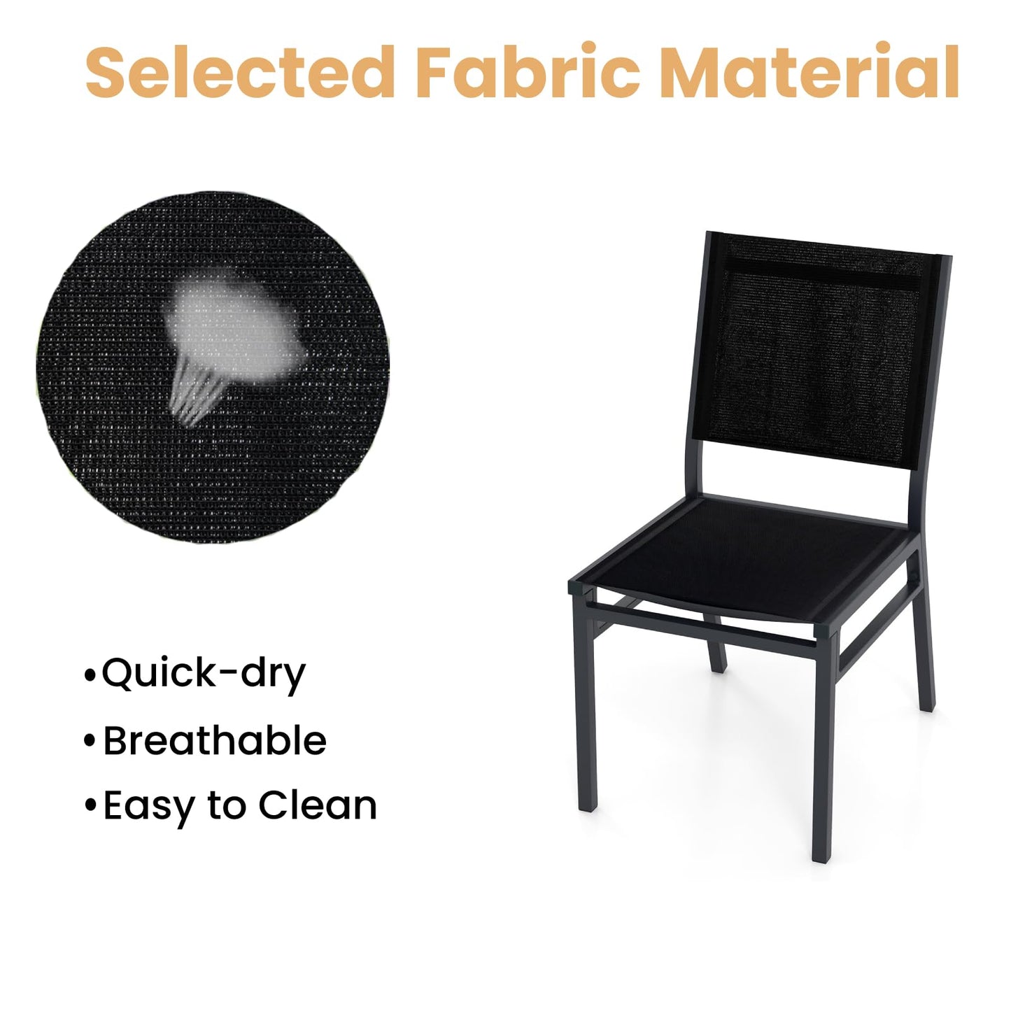 Aluminum Frame Patio Chairs with Curved Backrest & Fabric Seat