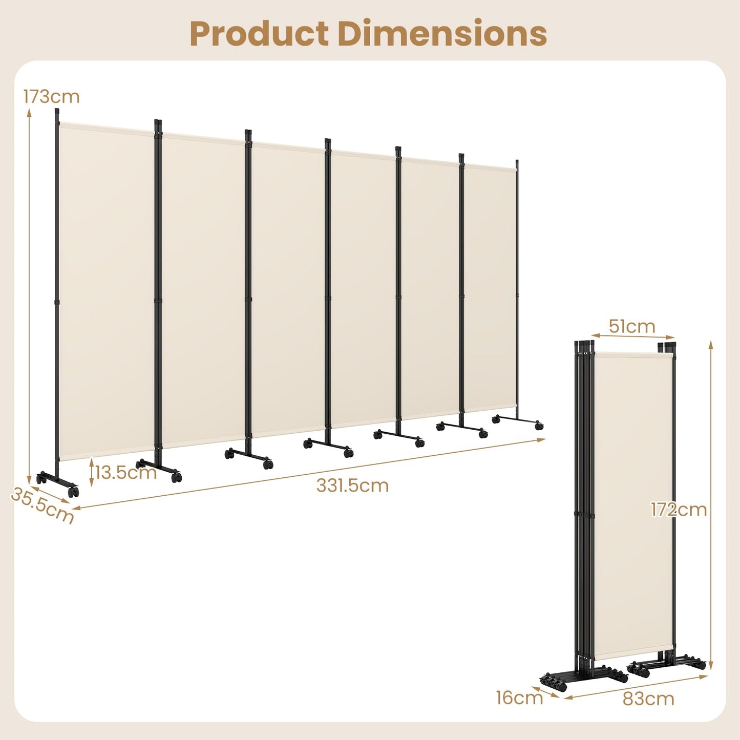 4/6-Panel Folding Room Divider with Wheels