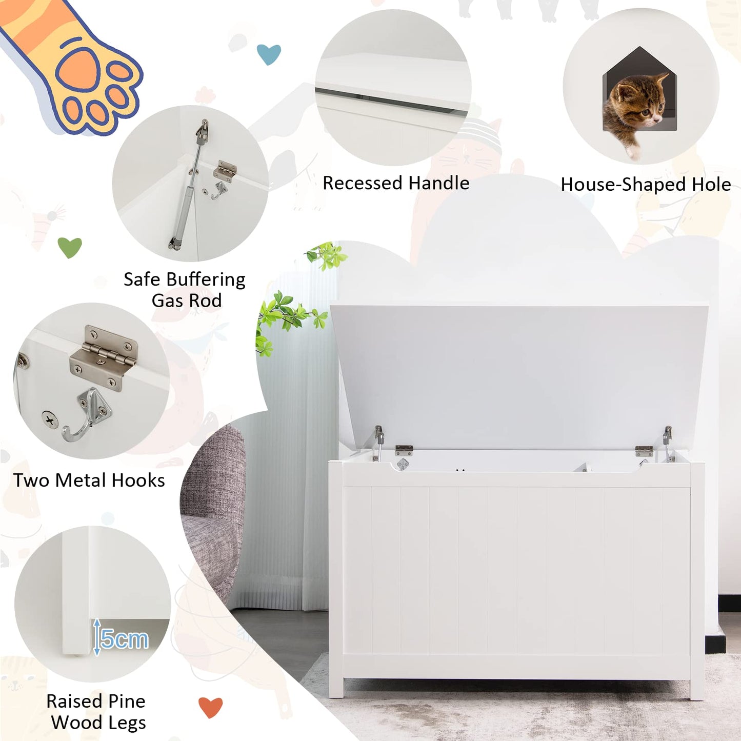 Wooden Cat Litter Box Enclosure with Top Opening