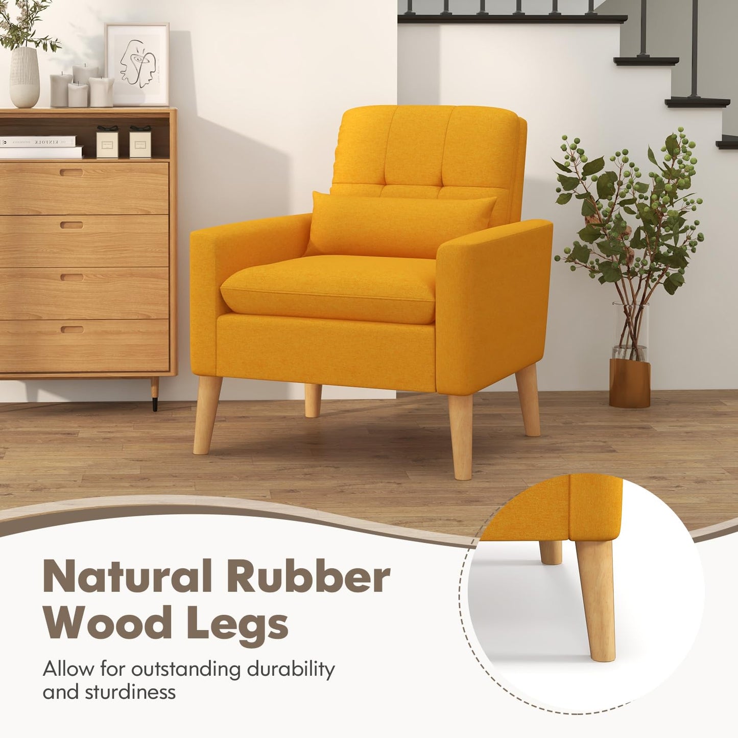 Mid-century Modern Accent Chair with Lumbar Pillow