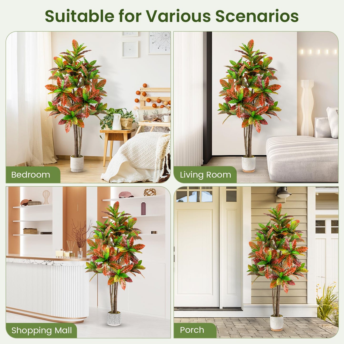 150cm Artificial Croton Plant with Multi colored PEVA Leaves and Solid Wood Trunk