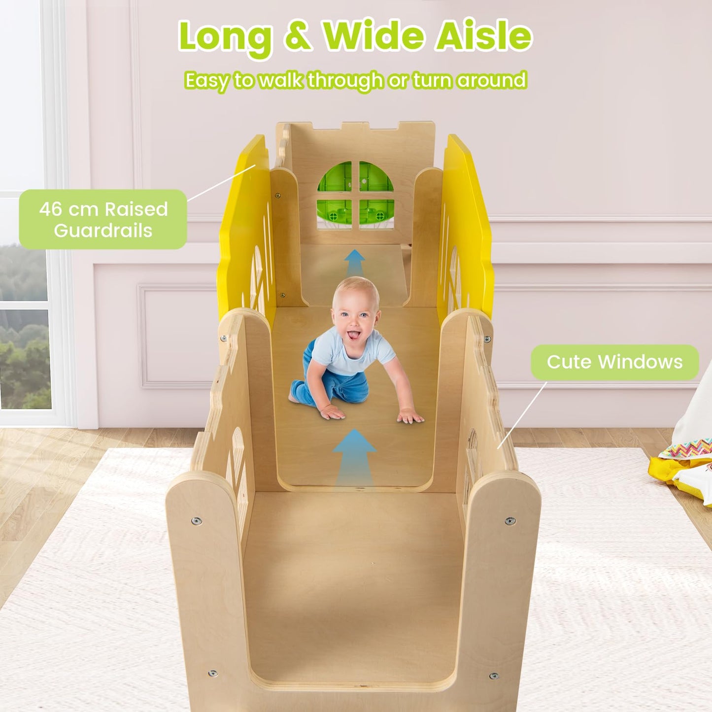 7-in-1 Toddler Slide Set with Ladder and Long Aisle Wooden Playground