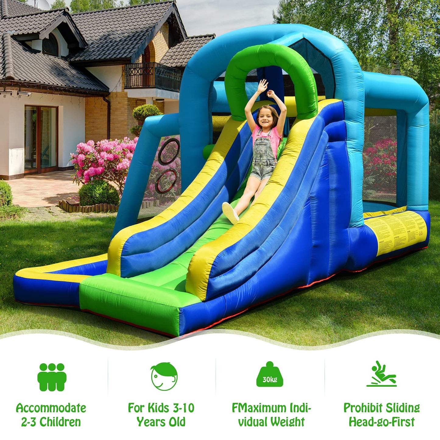 Inflatable Bouncer House with Jumping Area and Slide (without blower)