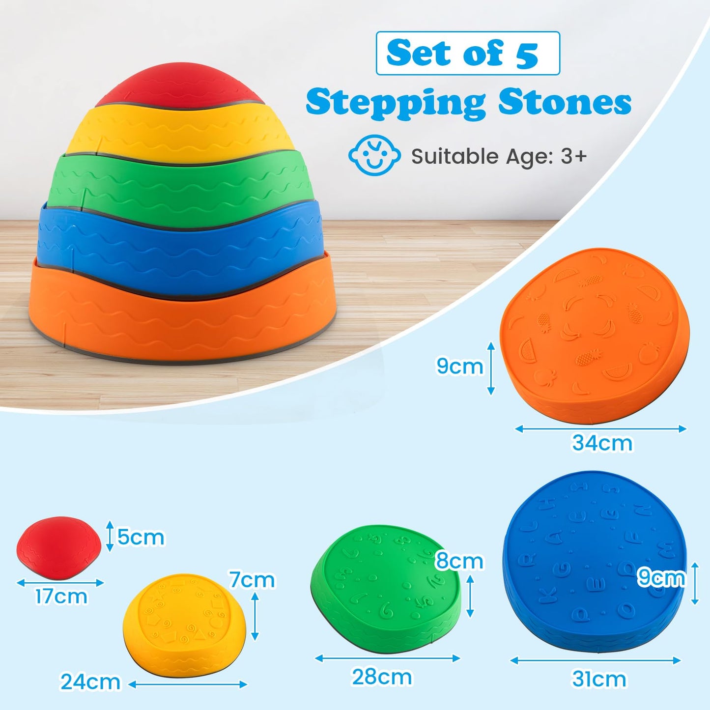 5Pcs Kids Stepping Stones Stackable Toddler River Stone Set