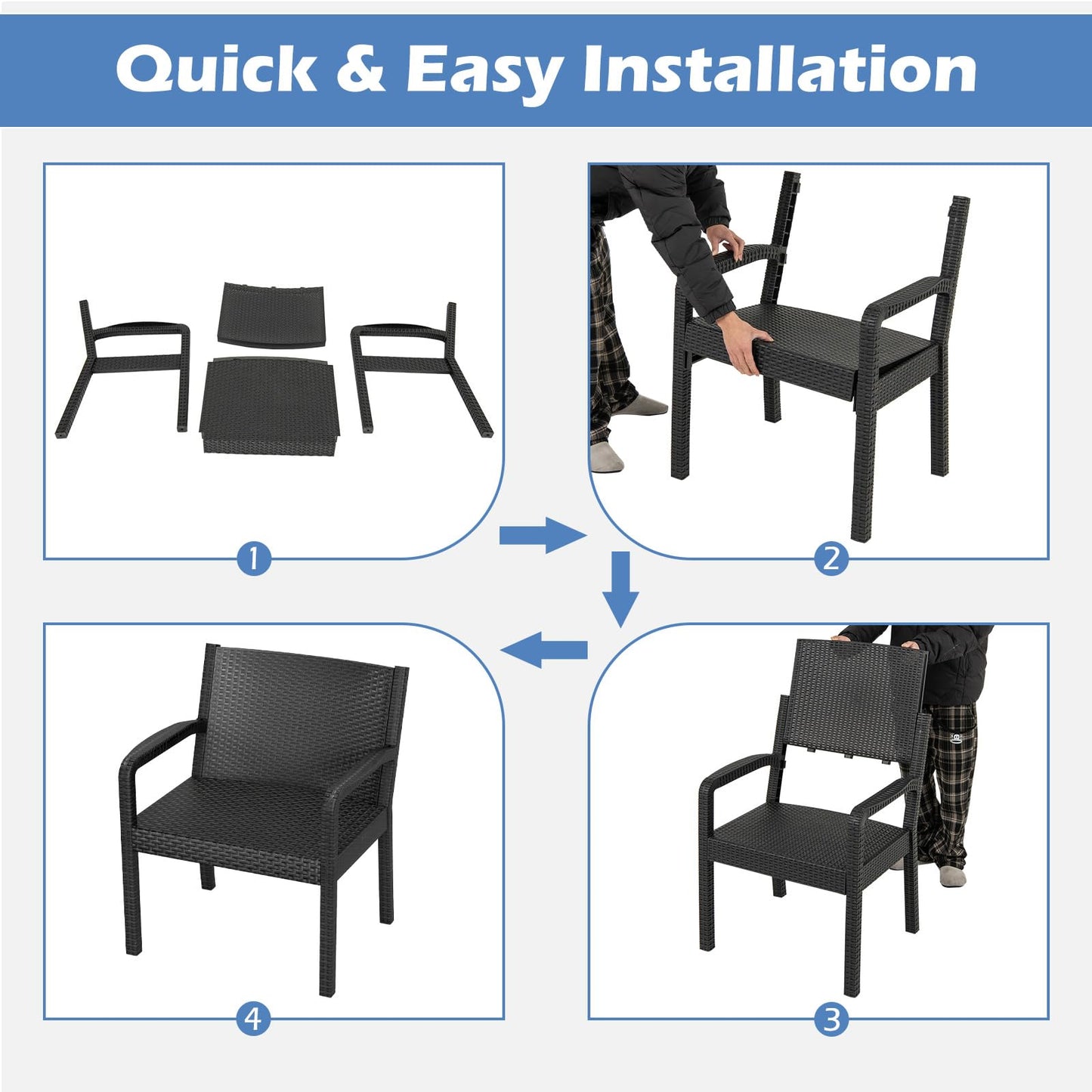 Rattan Furniture Set with 2 Armchair and Squire Side Table
