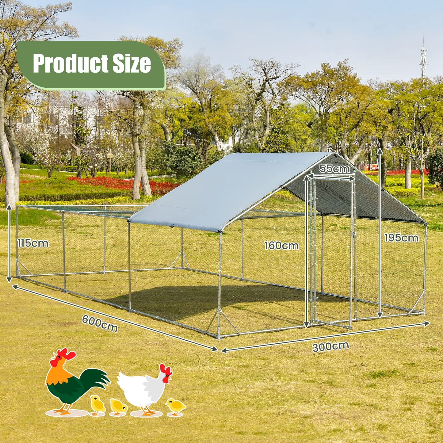 Galvanized Metal Walk-in Large Chicken Run Coop
