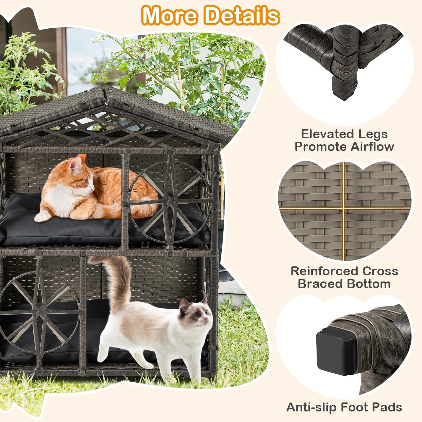 2-storey Wicker Cat House with Removable Cushions