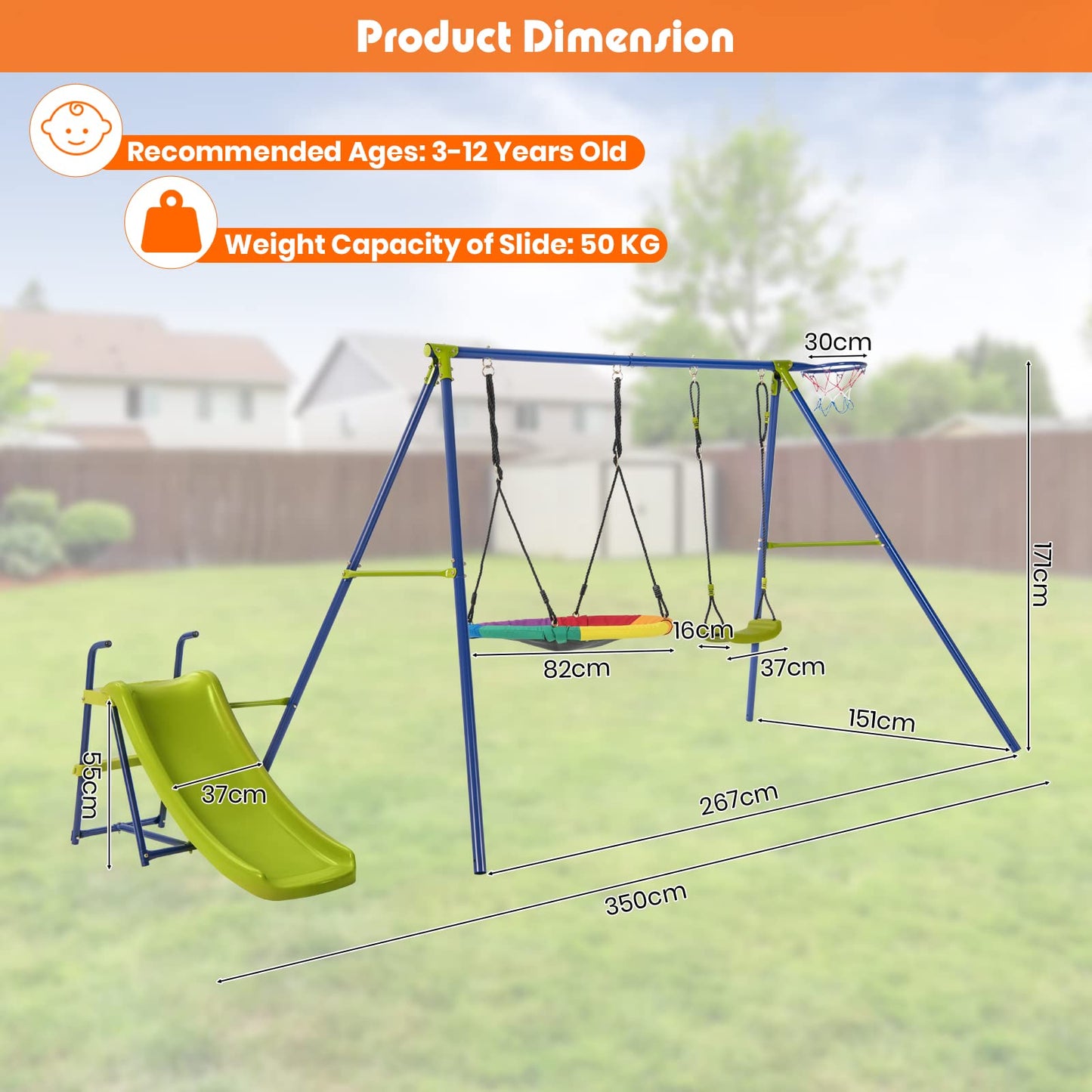 4-in-1 Kids Metal Swing Stand with Double Swings