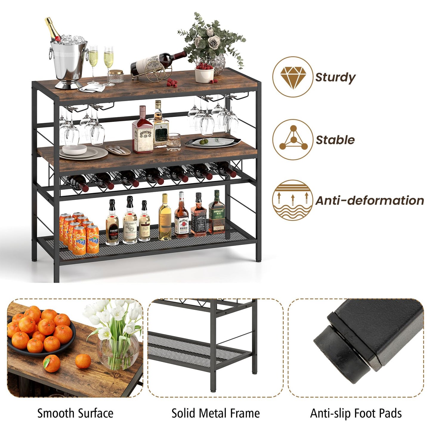 104 CM Wine Rack with 4 Glass Holders