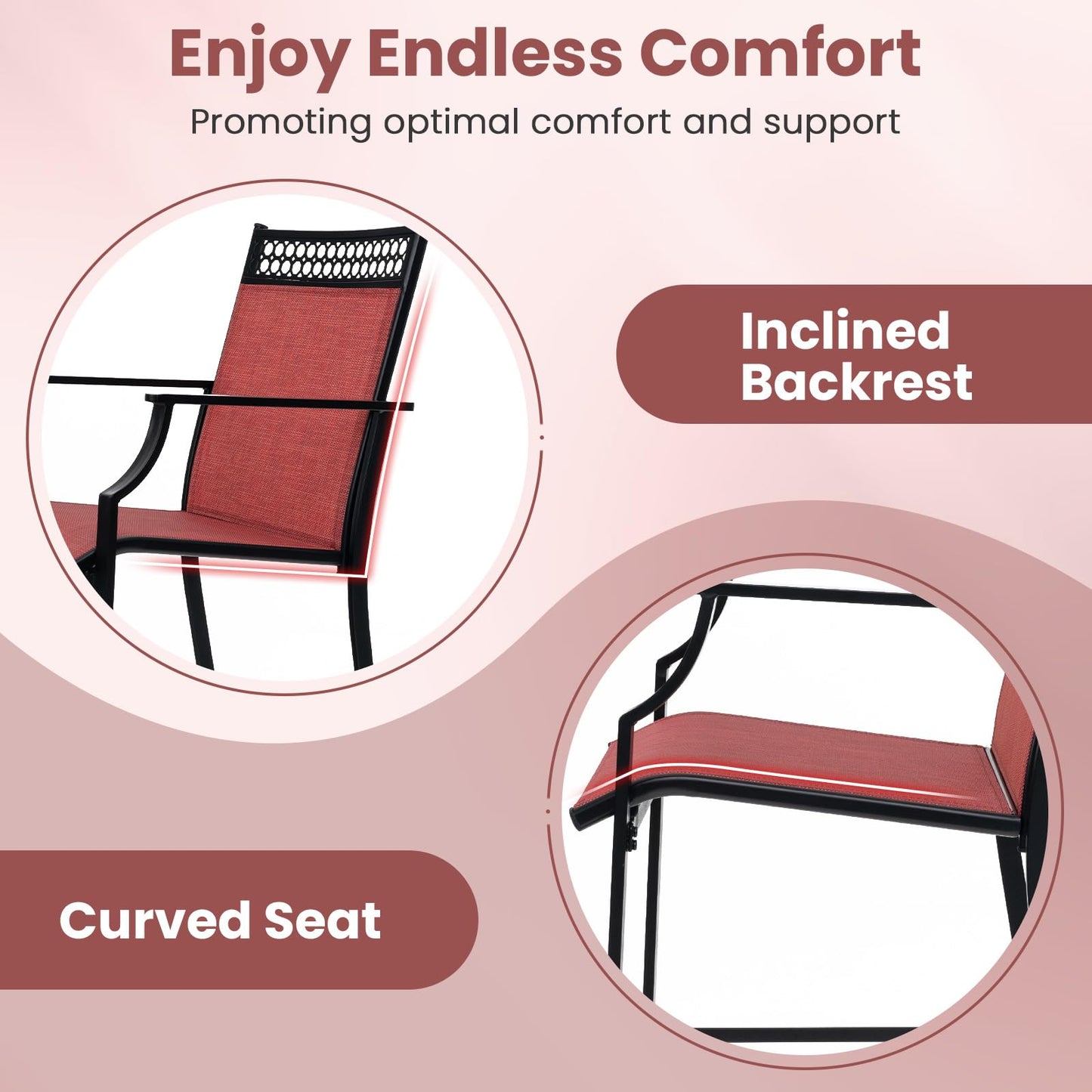 Fabric Outdoor Bar Stools Set of 2 with High Back Armrests & Footrest