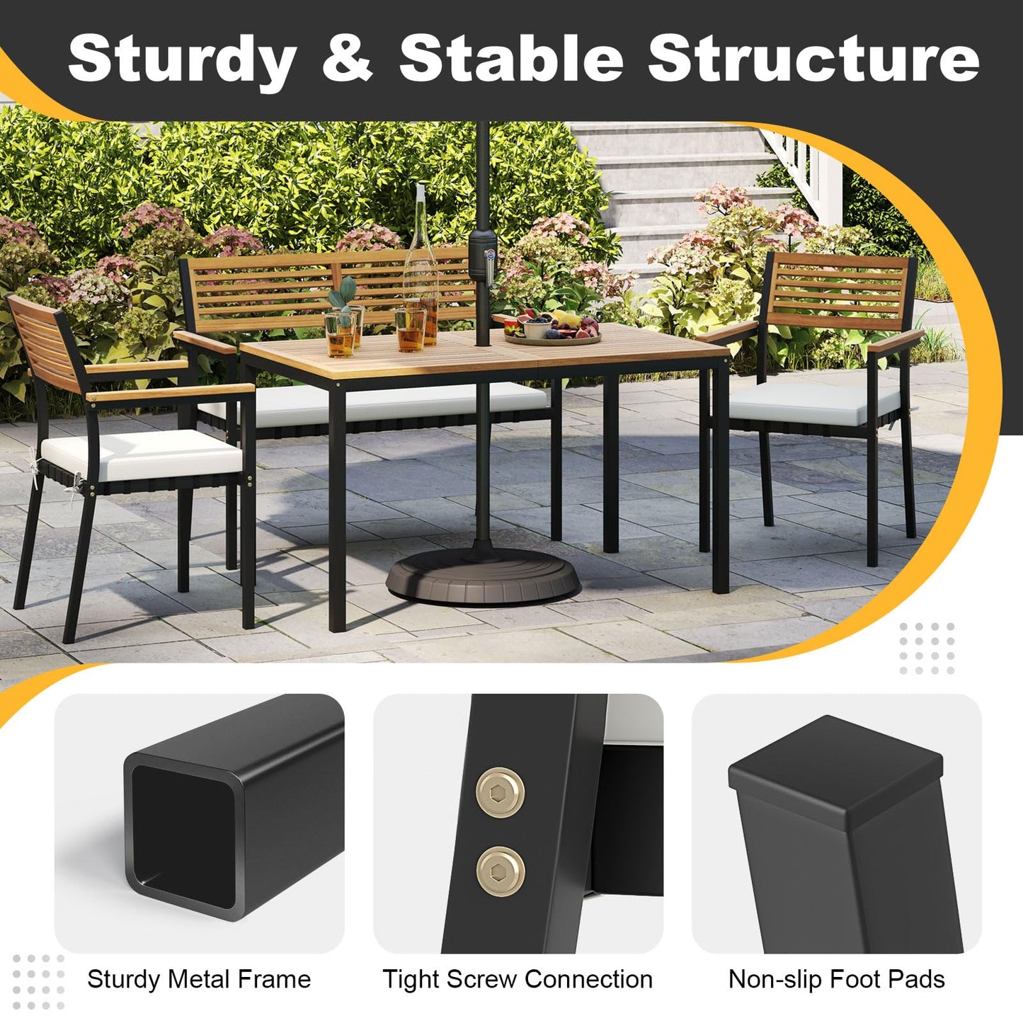 4-Piece Patio Dining Set Outdoor Wood Metal Furniture