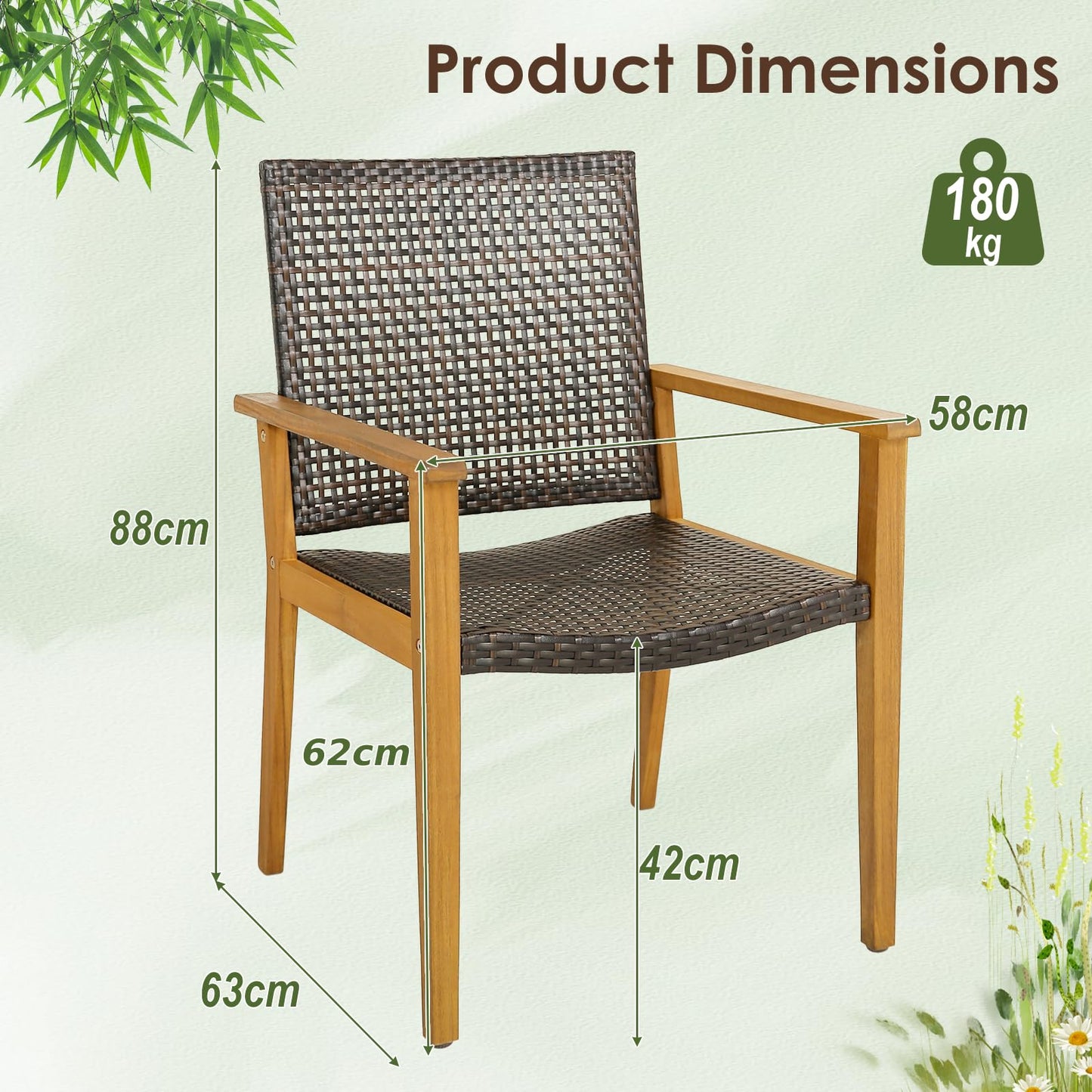 Rattan Garden Chairs Set of 4 for Backyard Poolside Balcony