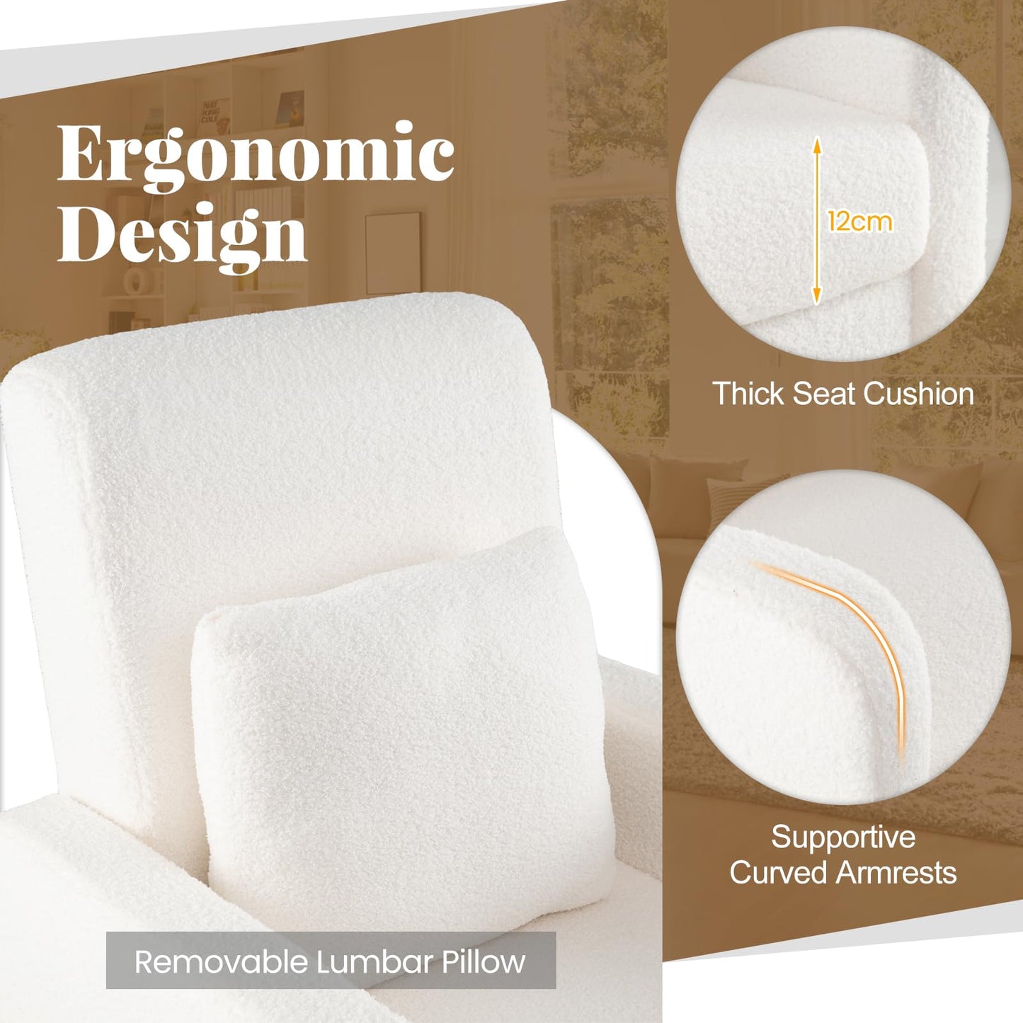 Modern Upholstered Sofa Chair with Lumbar Pillow for Living Room