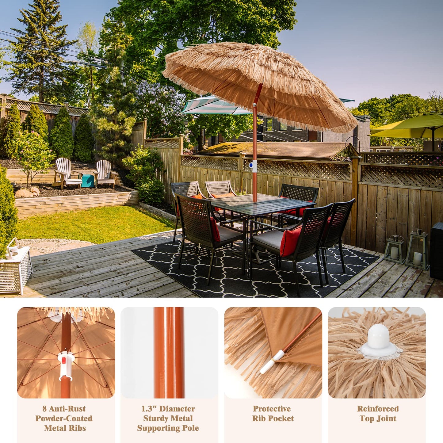 Giantex 1.8m Garden Hawaii Parasol Folding Tilting Thatch Tiki Sun Umbrella with 8 Ribs