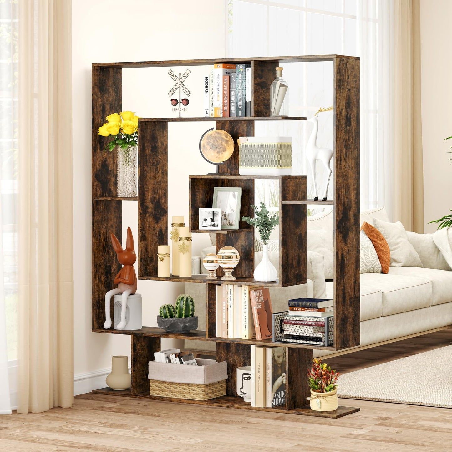 7 Tier Geometric Bookshelf with 2 Anti-Tipping Kits