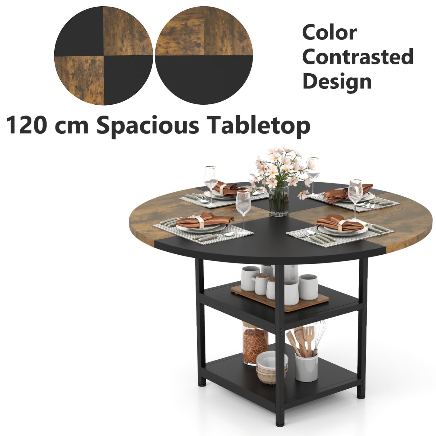 120 cm Dining Table with 2-tone Color-blocked Design