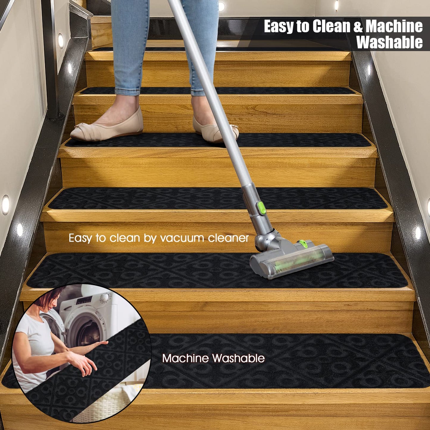 15 Pack Indoor Stair Runners Safety Rug with Reusable Adhesive