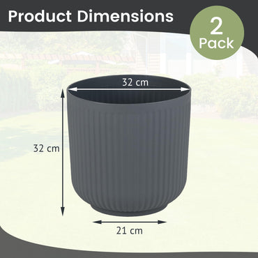 Giantex 2 Pack Round Plastic Planters 32cm Striped Flower Pots with Optional Drainage System