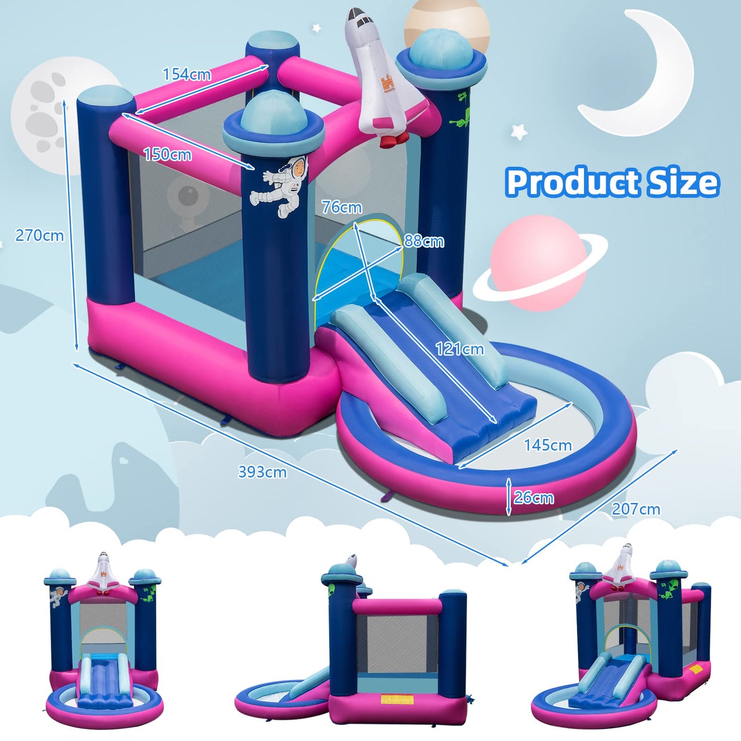 Kids Bouncy Castle with 480W Blower Splash Pool and Carrying Bag