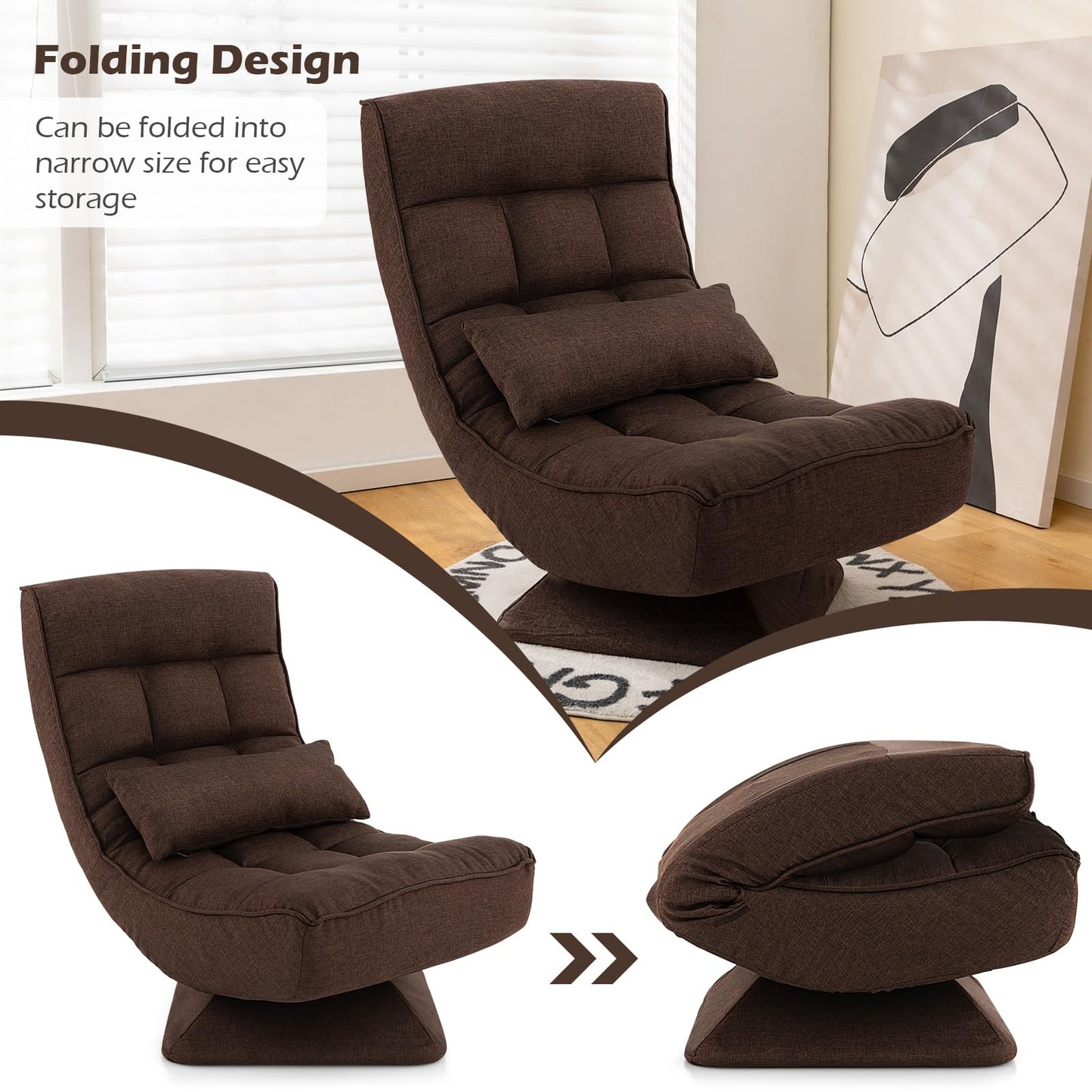 4-Position Adjustable Floor Chair with Swivel Base