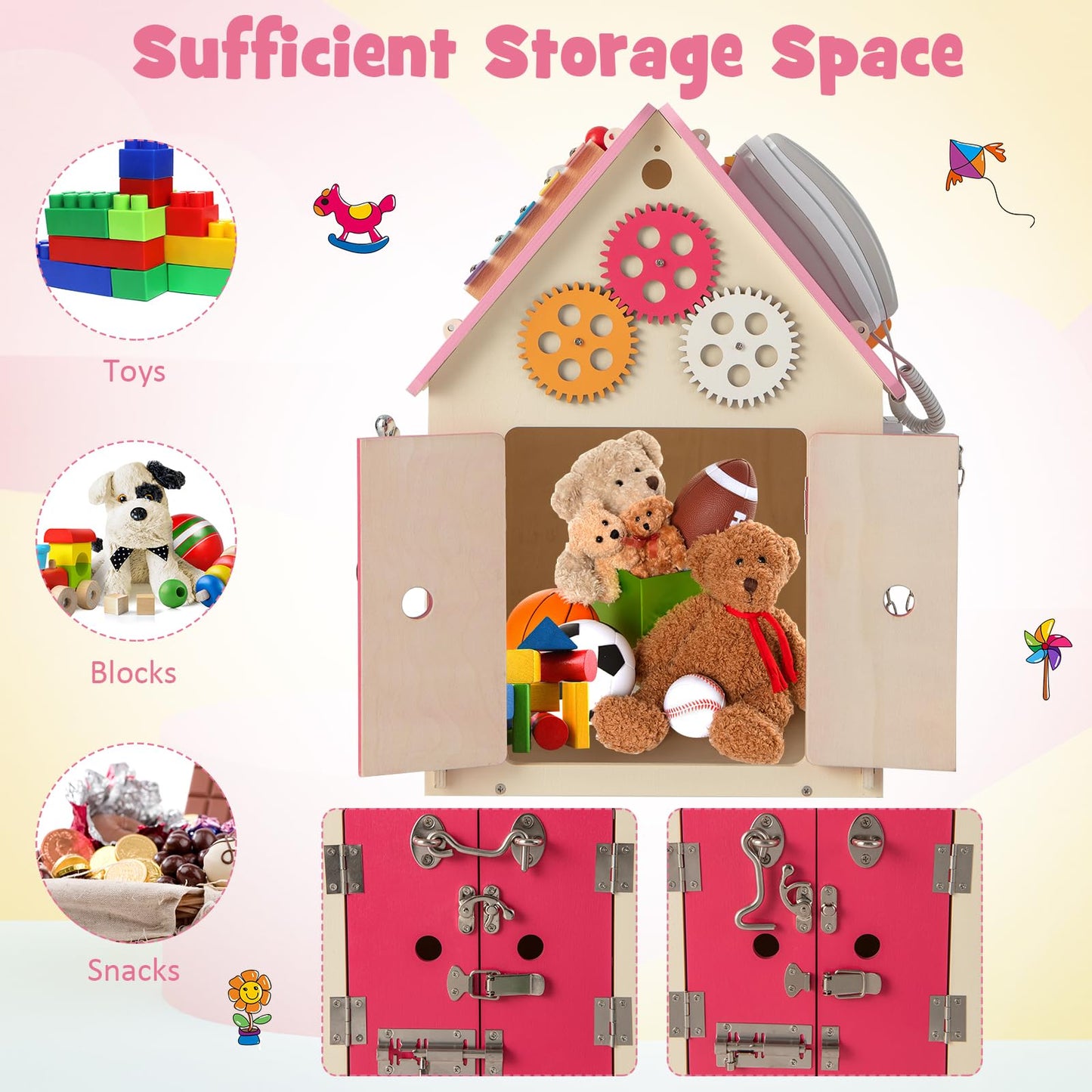 Wooden Busy House Toddler Learning Toy with Music Box