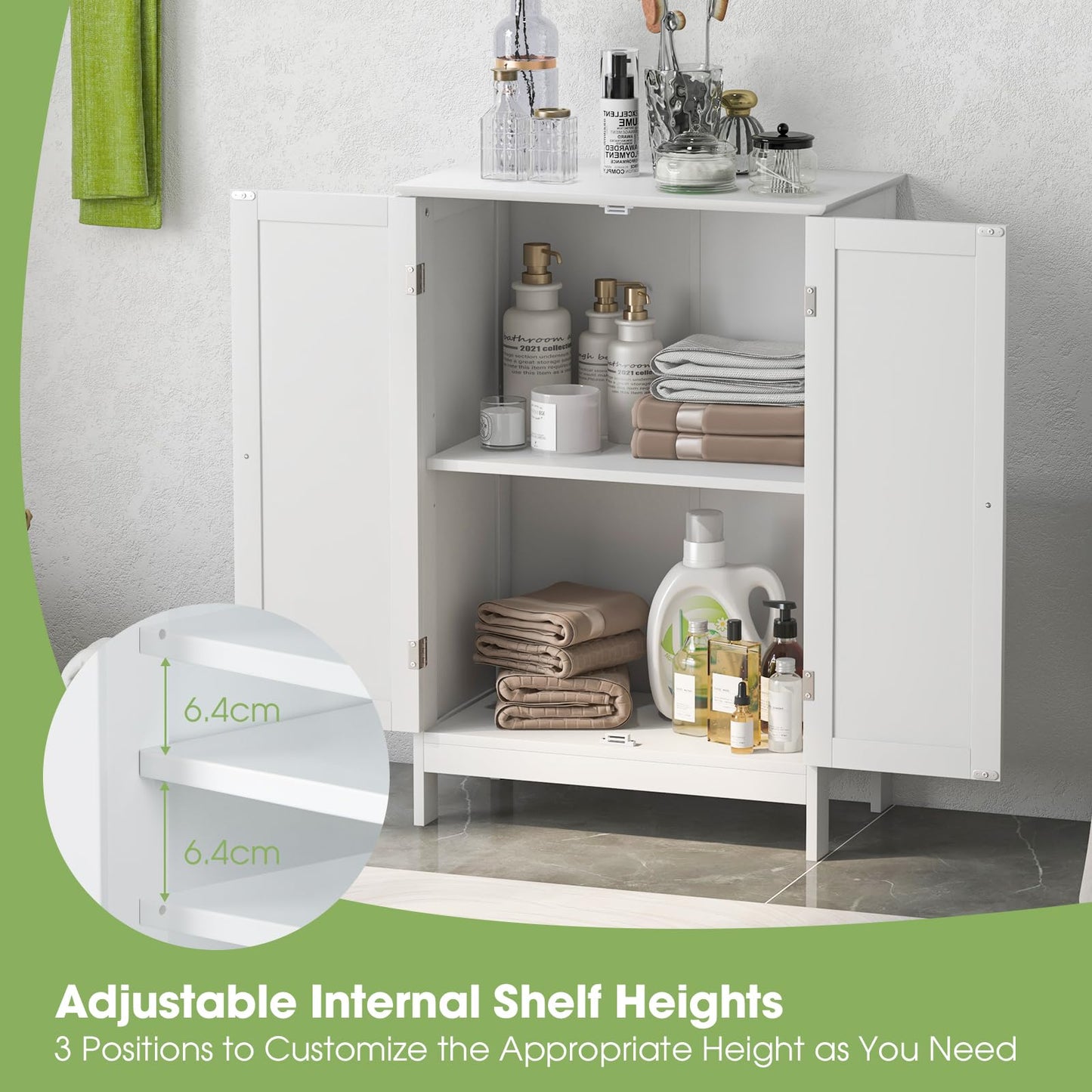 Double Door Bathroom Floor Cabinet with Shelf