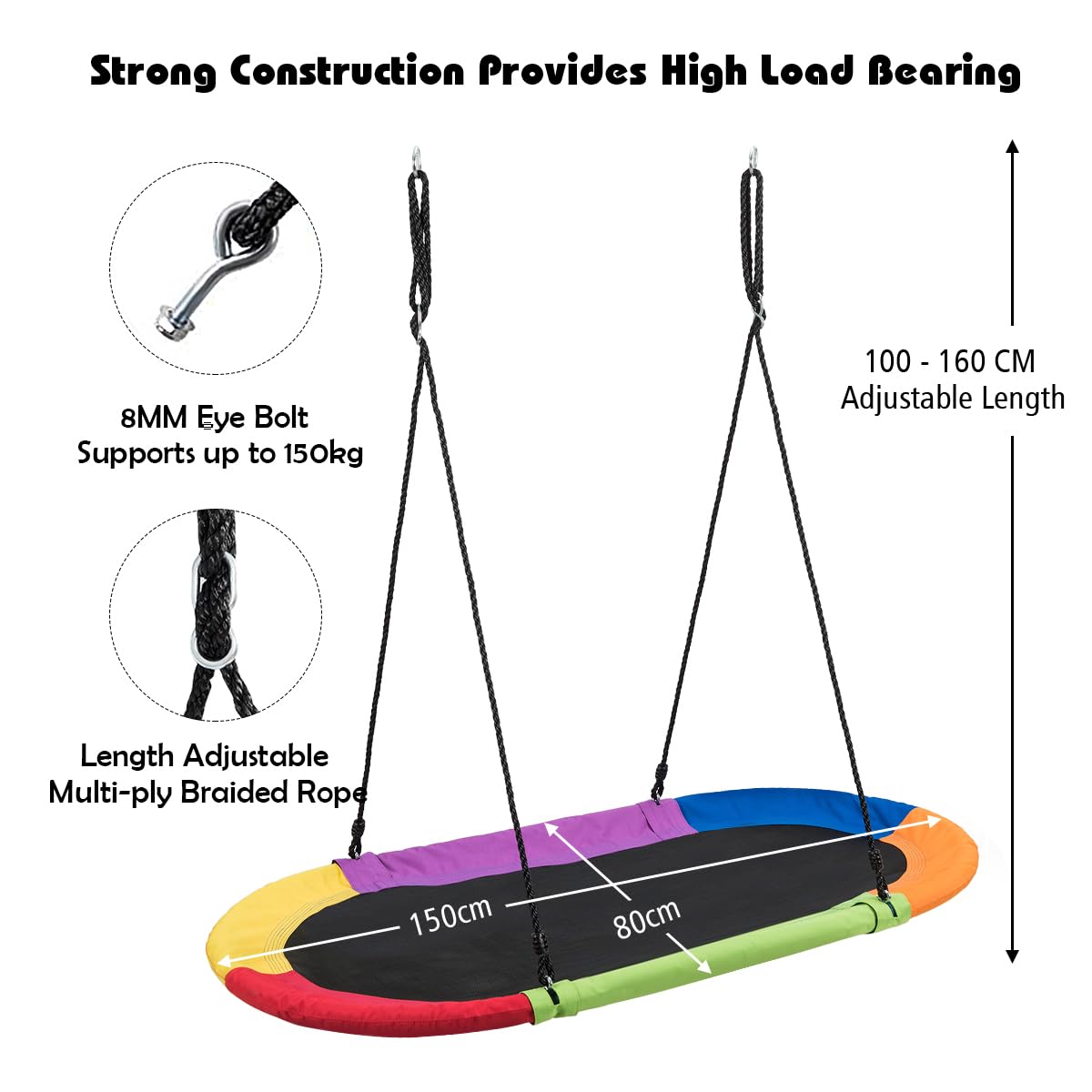 60 inch Kids Nest Swing with Adjustable Hanging Ropes