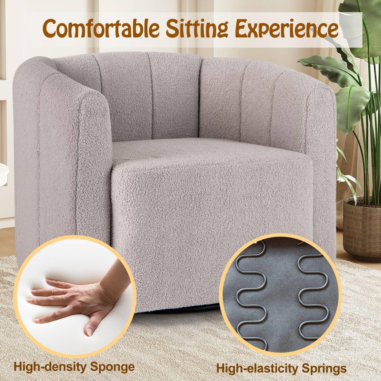Upholstered Swivel Barrel Chair with Backrest and Armrests