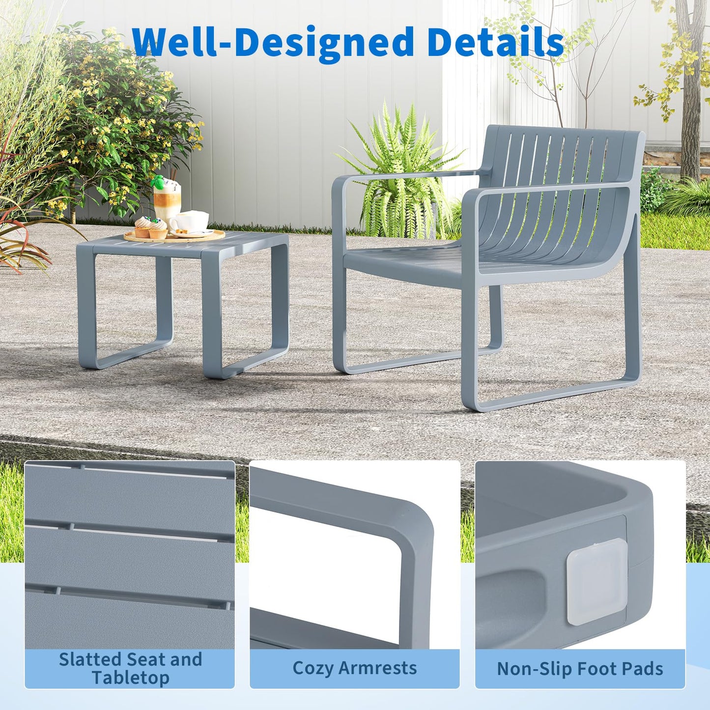 Weatherproof PP Garden Chair with Square Coffee Table