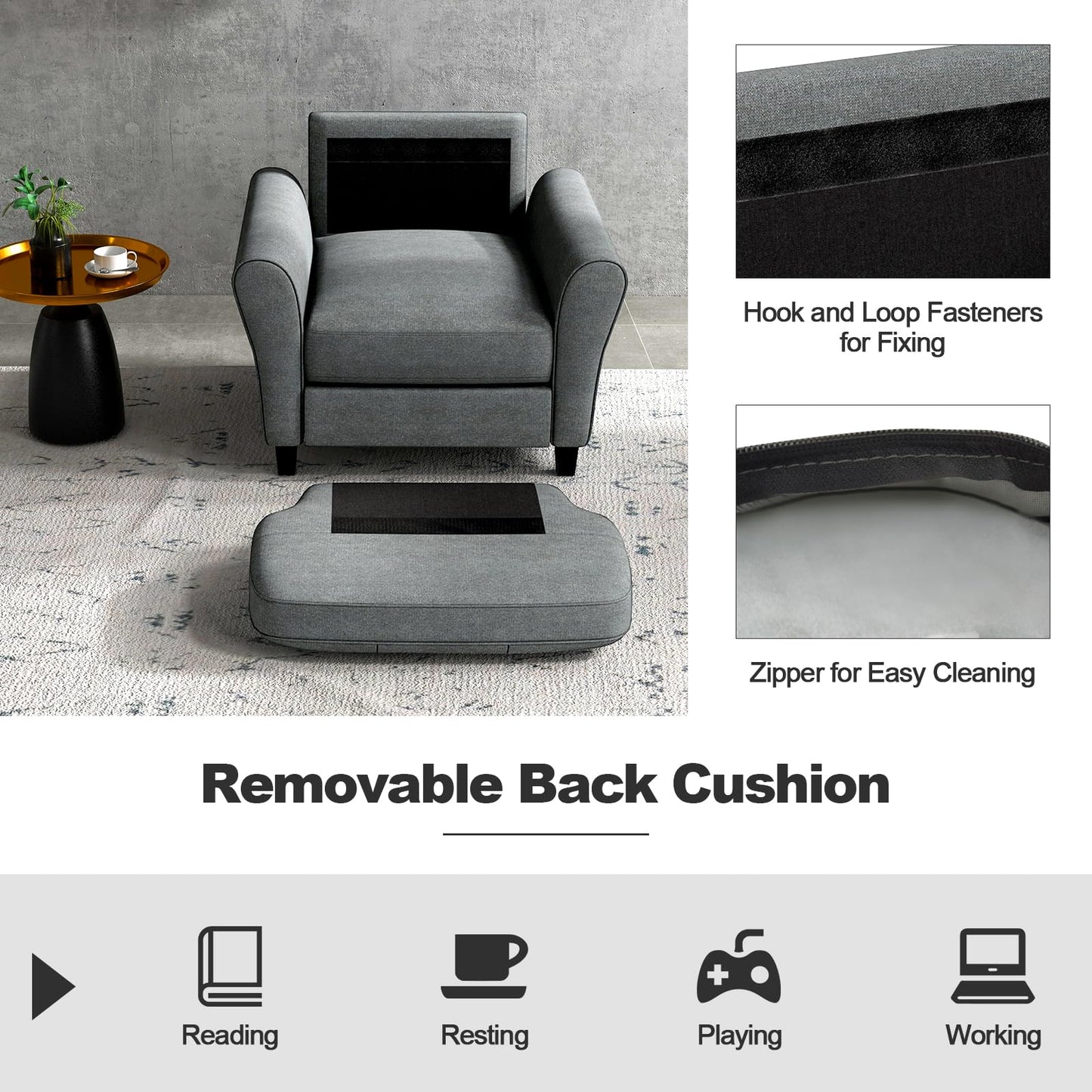 Tufted Upholstered Accent Chair with Non-slip Foot Pads