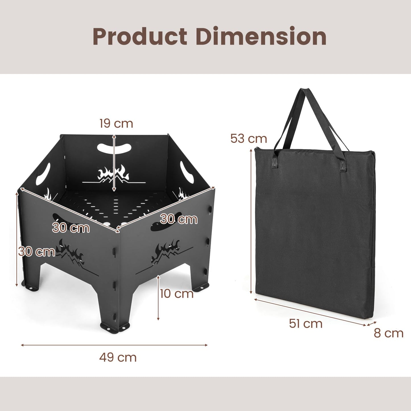 Collapsible Patio Wood Burning Fire Bowl with Carry Bag