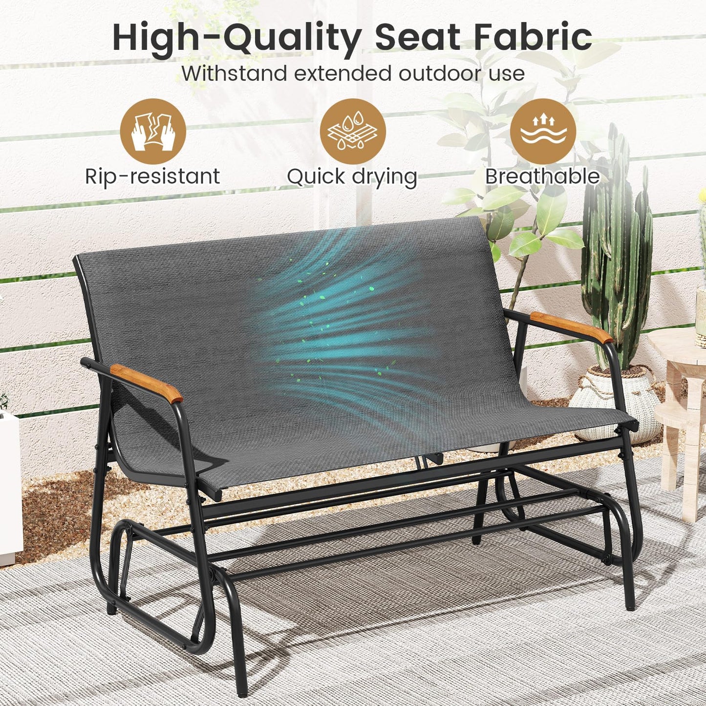 2-Person Outdoor Metal Frame Fabric Glider Bench